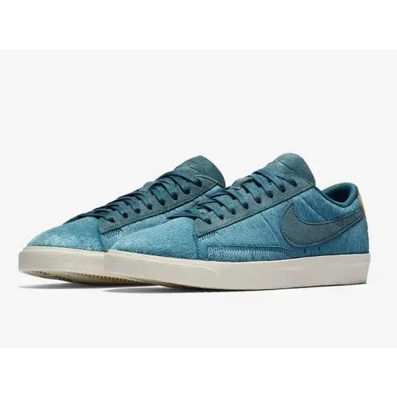 Nike Womens Blazer Sneakers 8 Pony Hair Shadow Blue Mushroom Tan Suede - Picture 1 of 9